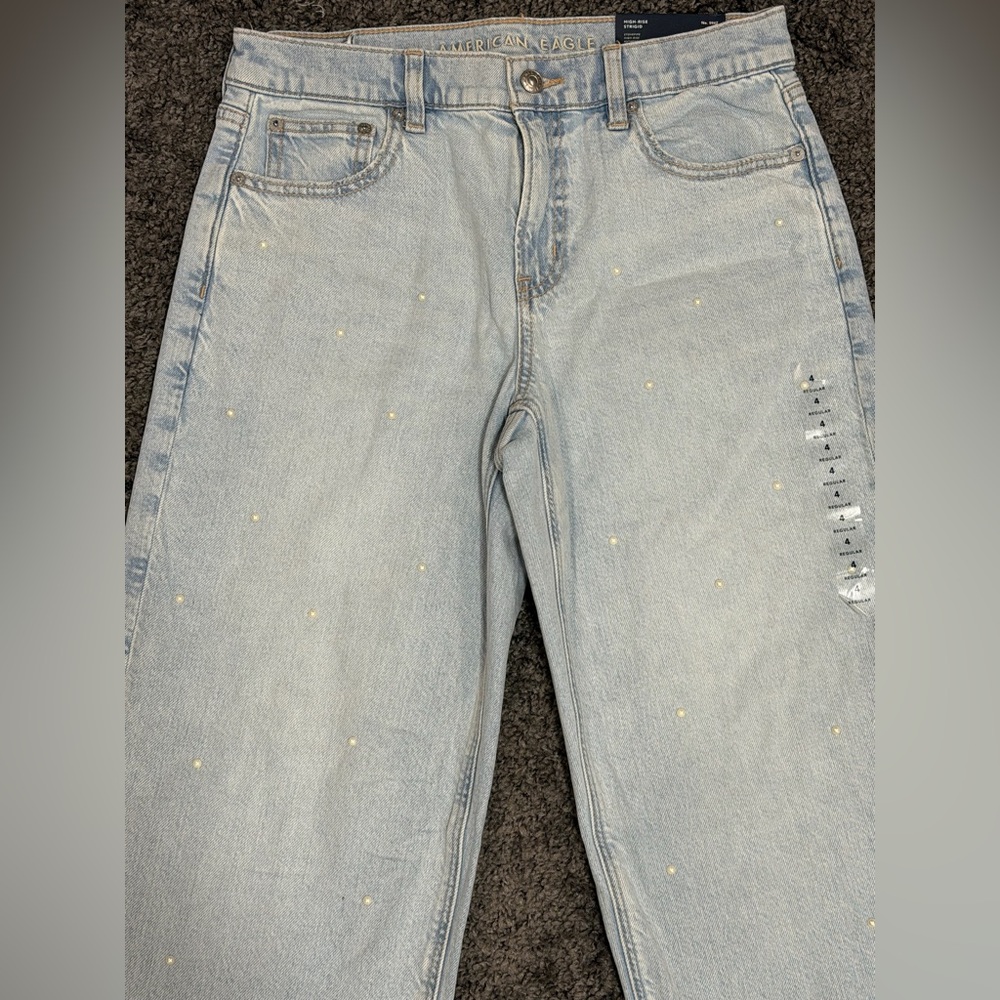 American Eagle AE Pearl Embellished Strigid High-Waisted Stovepipe Jean Sz 4 NWT - Picture 4 of 7